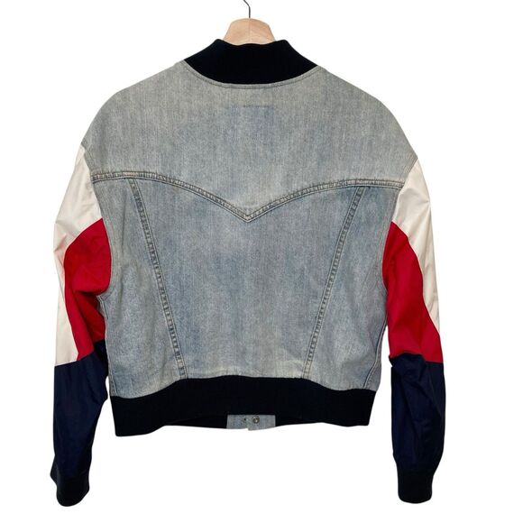 LEVI'S Premium Denim Bomber Blue/Red/White Jacket Snap Up Womens Small RARE 90s - Picture 4 of 16